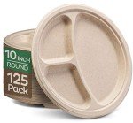 Eco-Friendly 3-Compartment Disposable Paper Plates - 125 Pack