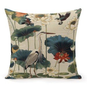 Modern Birds & Lotus Flowers Throw Pillow Covers
