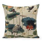 Modern Birds & Lotus Flowers Throw Pillow Covers