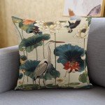Modern Birds & Lotus Flowers Throw Pillow Covers