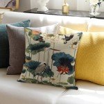 Modern Birds & Lotus Flowers Throw Pillow Covers