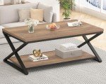 Rustic Wood Coffee Table with Storage Shelf