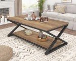 Rustic Wood Coffee Table with Storage Shelf