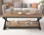 Rustic Wood Coffee Table with Storage Shelf