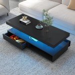 Modern LED Coffee Table with Drawers - 51.2