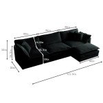 Modern Black Chenille L-Shaped Sofa with Ottoman