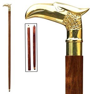 Vintage Wood & Metal Walking Stick with Eagle Handle