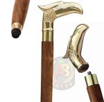 Vintage Wood & Metal Walking Stick with Eagle Handle