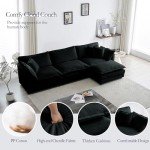 Modern Black Chenille L-Shaped Sofa with Ottoman