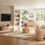 LINSY HOME Round Drum Coffee Table with Storage