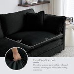 Modern Black Chenille L-Shaped Sofa with Ottoman