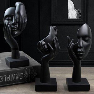 3 Pcs Black Thinker Resin Statues for Decor