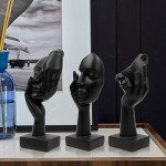3 Pcs Black Thinker Resin Statues for Decor