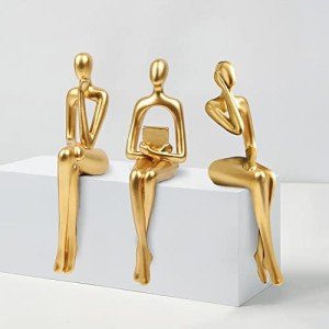 Gold Resin Abstract Thinker Statue Set - 3pcs