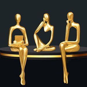 Set of 3 Gold Thinker Statues for Decor