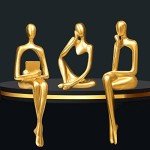 Set of 3 Gold Thinker Statues for Decor
