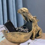 Gold Hippo Resin Statue and Key Storage Box