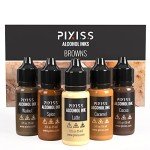 Pixiss Brown Alcohol Ink Set - 5 Vibrant Shades