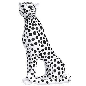 White Resin Leopard Sculpture with Black Spots