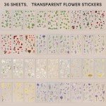 36 Sheets Transparent Floral Resin Stickers Set