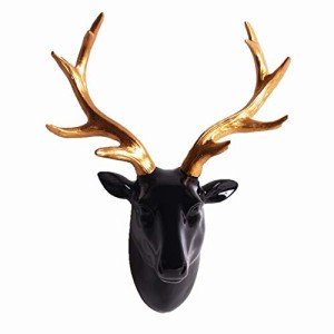 Glossy Black Resin Deer Head Wall Decor