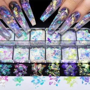 12 Color Iridescent Holographic Nail Glitter Flakes