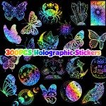 300Pcs Waterproof Holographic Butterfly Decor Stickers