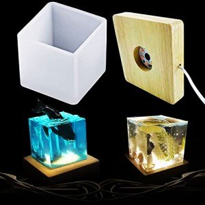 LED Resin Cube Molds with Wooden Light Base