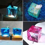 LED Resin Cube Molds with Wooden Light Base