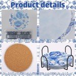 Blue Floral Diamond Painting Coasters - 8 Pack
