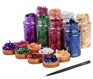 Mingjieus 8-Pack Metallic Foil Flakes for Art