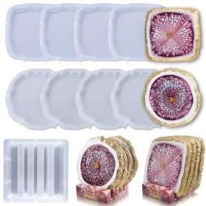 8-Piece Resin Coaster Molds Set with Holder