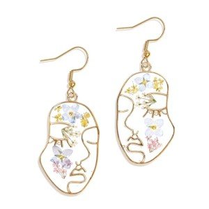 Pressed Flower Abstract Face Art Earrings - Blue