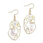 Pressed Flower Abstract Face Art Earrings - Blue