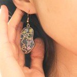 Pressed Flower Abstract Face Art Earrings - Blue