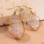Pressed Flower Abstract Face Art Earrings - Blue