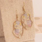 Pressed Flower Abstract Face Art Earrings - Blue