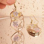 Pressed Flower Abstract Face Art Earrings - Blue
