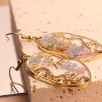 Pressed Flower Abstract Face Art Earrings - Blue