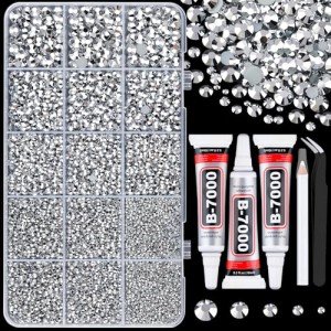 16000pcs Silver Resin Rhinestones with Glue and Tweezers