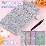 16000pcs Silver Resin Rhinestones with Glue and Tweezers