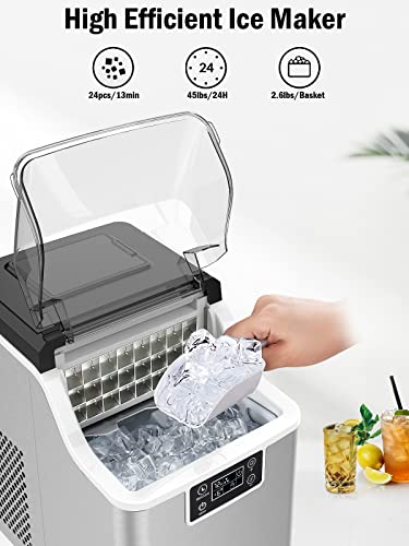 Kndko Ice Makers Countertop,45 lbs/Day/2,000 pcs, 2 Way Filling,Self Cleaning,6 Gears Ice Thickness Control,24H Timer,Countertop Ice Maker for Home Party Outdoor RV