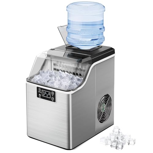 Kndko Countertop Ice Maker,High-Efficient Square Ice Maker Machine,2 Way Add Water,45 lbs Cubes Daily,Self-Cleaning,Ice Size Control,24H Timer,Compact for Home Party Bar RV,Silver
