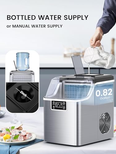 Kndko Countertop Ice Maker,High-Efficient Square Ice Maker Machine,2 Way Add Water,45 lbs Cubes Daily,Self-Cleaning,Ice Size Control,24H Timer,Compact for Home Party Bar RV,Silver