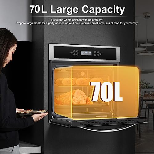 AMZCHEF Single Wall Oven 24" Built-in Electric Ovens with 11 Functions, 8 Automatic Recipes, 2800W, 240V, 2.5Cu.f Convection Wall Oven in Stainless Steel, Touch Control, Timer, Safety Lock 8 Automatic Programming Modes for Quick Start