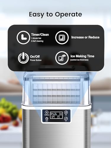 Kndko Countertop Ice Maker,High-Efficient Square Ice Maker Machine,2 Way Add Water,45 lbs Cubes Daily,Self-Cleaning,Ice Size Control,24H Timer,Compact for Home Party Bar RV,Silver