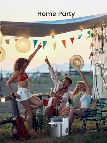 Kndko Countertop Ice Maker,High-Efficient Square Ice Maker Machine,2 Way Add Water,45 lbs Cubes Daily,Self-Cleaning,Ice Size Control,24H Timer,Compact for Home Party Bar RV,Silver