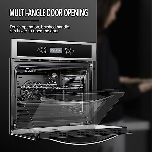 AMZCHEF Single Wall Oven 24" Built-in Electric Ovens with 11 Functions, 8 Automatic Recipes, 2800W, 240V, 2.5Cu.f Convection Wall Oven in Stainless Steel, Touch Control, Timer, Safety Lock 8 Automatic Programming Modes for Quick Start