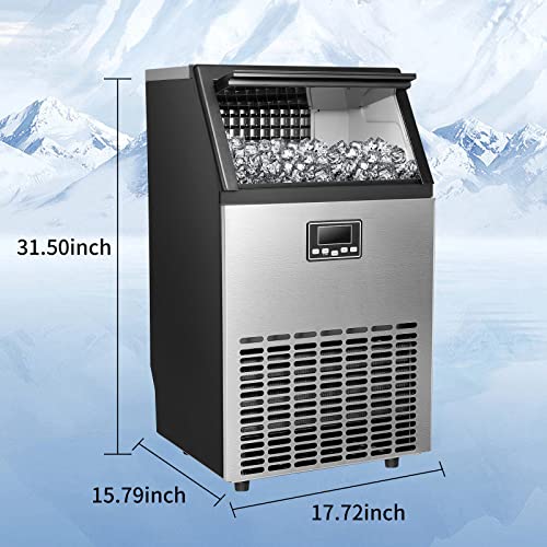 Stainless Steel Freestanding Ice Maker - 100LBS/24H