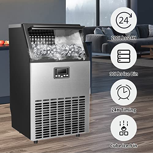 Stainless Steel Freestanding Ice Maker - 100LBS/24H